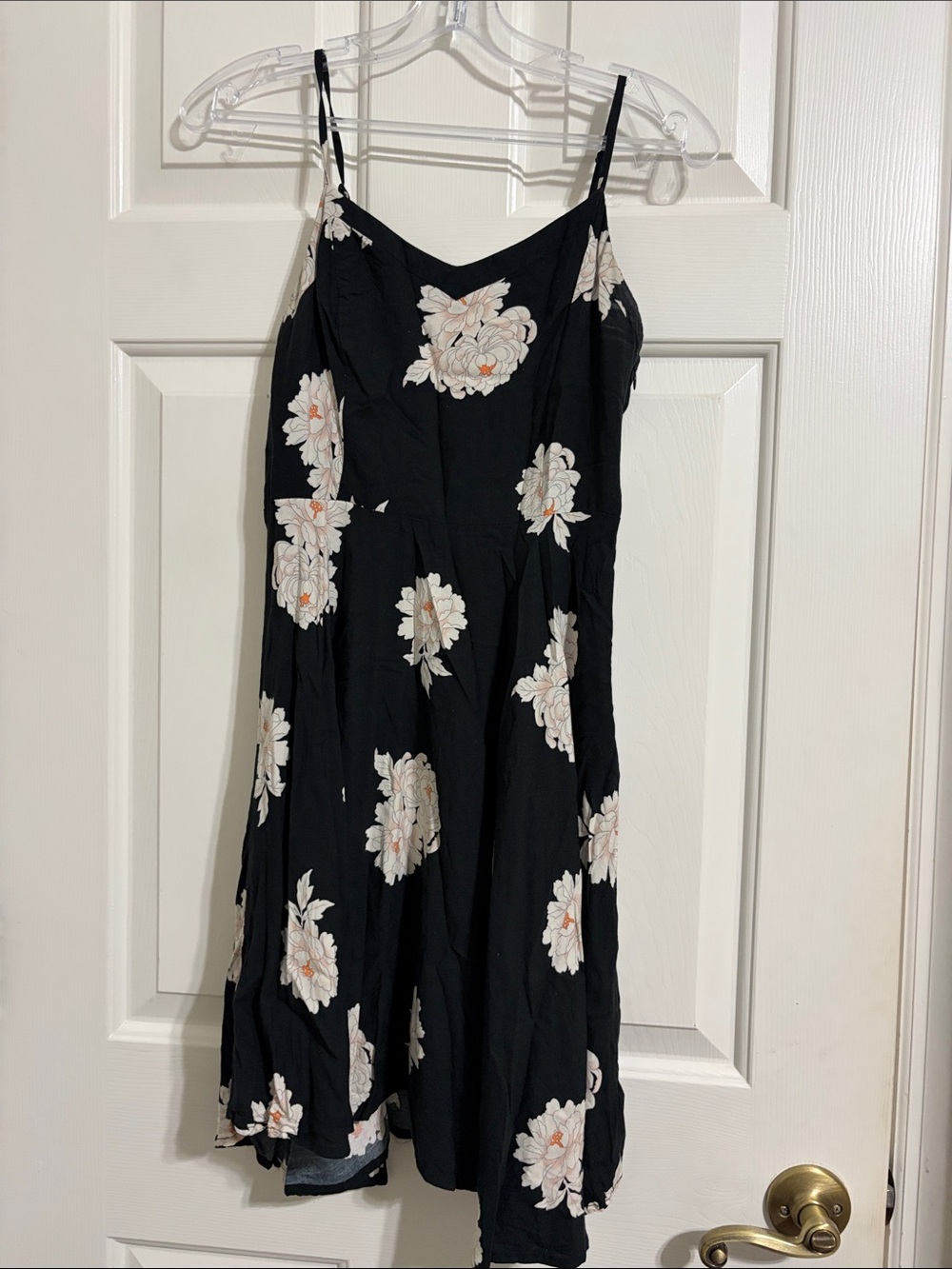 Old Navy Black Midi Dress with Cream Floral Print